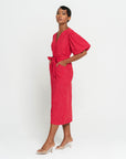 MEGHAN Gingham Hemp Midi Dress In Scarlet Red