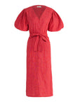 MEGHAN Gingham Hemp Midi Dress In Scarlet Red