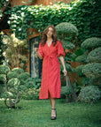 MEGHAN Gingham Hemp Midi Dress In Scarlet Red