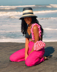 NONA Striped Bucket Palm Straw Hat In Black and Natural - My Pampered Life Seattle