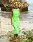 OLA Recycled Rib Midi Dress In Neon Green - My Pampered Life Seattle