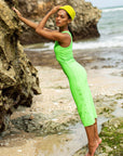 OLA Recycled Rib Midi Dress In Neon Green - My Pampered Life Seattle