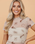 Western & Leopard Mesh Short Sleeve Top