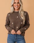 Chicory Floral Embroidered Mock Neck Sweater