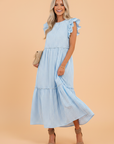 Gingham Knot Back Ruffle Short Sleeve Maxi Dress