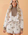 Mallard Duck Print Half-Zip Sweatshirt & Shorts Set