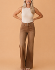Solid Buttoned High Waist Raw Hem Flare Jeans