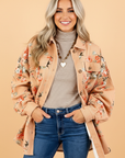 Floral Denim Buttoned Long Sleeve Tunic Jacket