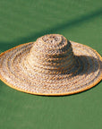Balinese Pecatu Wide Round Straw Hat In Butter Yellow