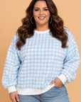 Plus Size Light Blue Gingham Sweatshirt