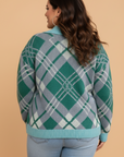 Plus Size Green Plaid Collared Cardigan