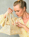 PYRAMID Beaded Tote Bag in Nude Beige