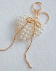 Pearl Knit Heart Beaded Bow Bag Charm