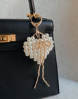 Pearl Knit Heart Beaded Bow Bag Charm