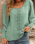 Swiss Dot Lace Lantern Sleeve Blouse