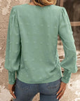 Swiss Dot Lace Lantern Sleeve Blouse