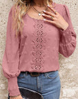 Swiss Dot Lace Lantern Sleeve Blouse