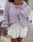 Bow Tie Front Cottagecore Cardigan — Lantern Sleeve