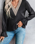 Miss Sparkling | Long Sleeve V- neck Blouse