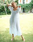 Rosemary Dotted Plaid Cotton Dress, in Off white
