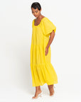 ROSEMARY Dotted Cotton Dress, in Sunflower Yellow