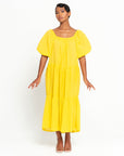 ROSEMARY Dotted Cotton Dress, in Sunflower Yellow