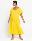 ROSEMARY Dotted Cotton Dress, in Sunflower Yellow