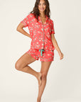 P.J. Salvage Siesta Dreams Dark Coral Floral Print Short Sleeve Top