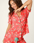 P.J. Salvage Siesta Dreams Dark Coral Floral Print Short Sleeve Top