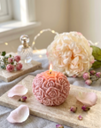 Rose Blossom Sculpture Candle – Hand-Poured Soy Wax | Ivory & Rose Pink