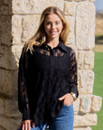 Kathryn Classic Button-Up, Black Lace