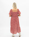 Puff Sleeve Midi Dress, Red Floral