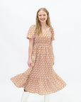 Puff Sleeve Midi Dress, Rust Floral