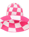 SHILO Checkered Crochet Hat In Pink & White
