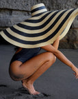 The Solana Oversized Striped Straw Hat in Black & Natural