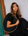SOLO FIG Large Black Jute Bag With Gold Chain - My Pampered Life Seattle