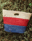 SAYAN Raffia Tote Bag, in Red & Blue - My Pampered Life Seattle