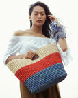 SAYAN Raffia Tote Bag, in Red & Blue - My Pampered Life Seattle