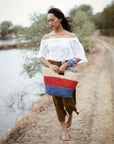 SAYAN Raffia Tote Bag, in Red & Blue - My Pampered Life Seattle