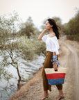 SAYAN Raffia Tote Bag, in Red & Blue - My Pampered Life Seattle