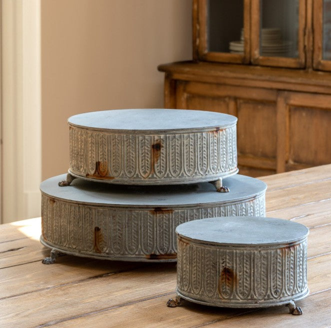 Park Hill | Vintage-Style Round Tinwork Display Platforms, Set of 3