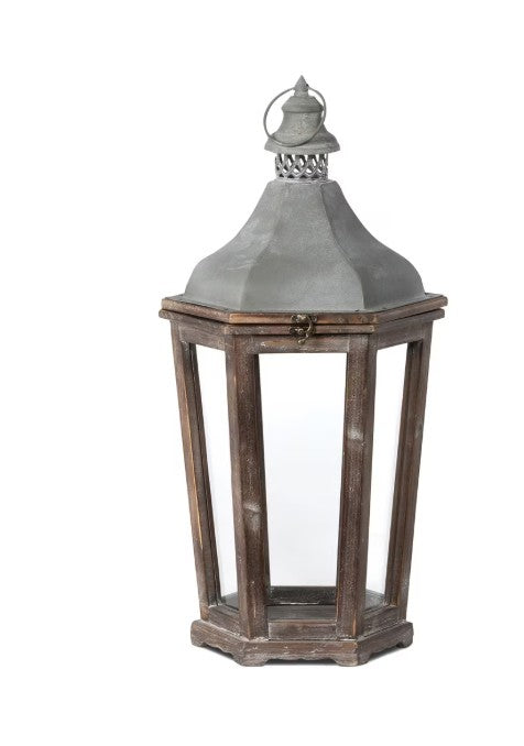 Park Hill | Wood & Galvanized Metal Lantern, Medium