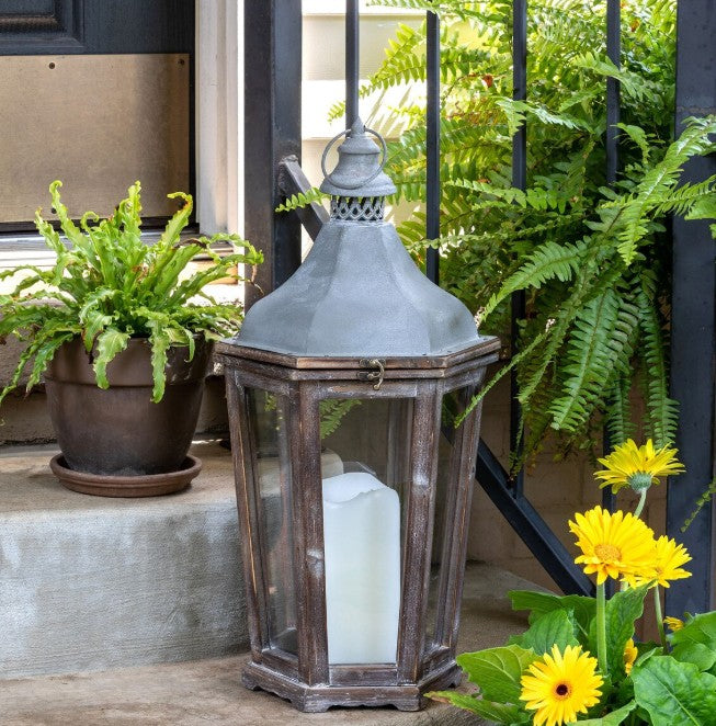 Park Hill | Wood & Galvanized Metal Lantern, Medium