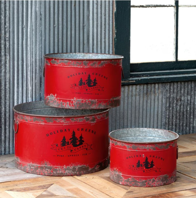 Park Hill | Antique Red Metal Tree Pots (Set of 3)
