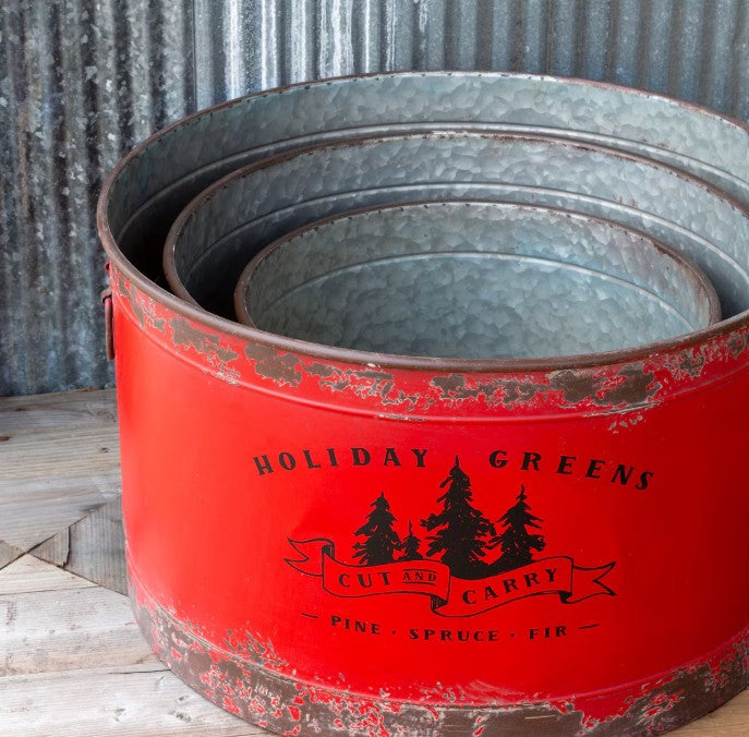 Park Hill | Antique Red Metal Tree Pots (Set of 3)