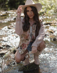 Floral Waffle Knit Patchwork Chest Pocket Buttoned Jacket