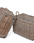 Park Hill Rattan Woven Storage Basket with Casters, Set of 2
