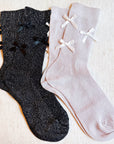 Shimmer Chic Bow Embellished Socks Set Of 2