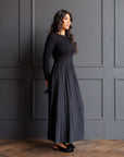 Soho Black Knit & Pleated Satin Maxi Dress