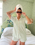 Green + Pink Stripe - Short Pajama Set